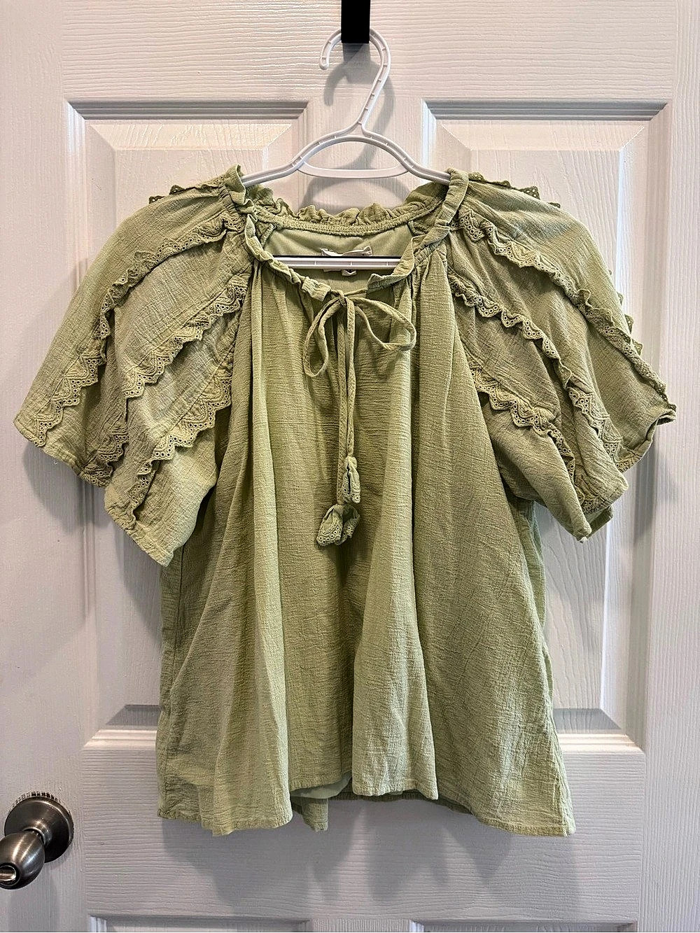&merci Lime Peasant Blouse with Lace Detailing